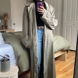 Vintage Sanyo Wool Maxi Trench Coat – Olive Green w/ Removable Red Lining – Made